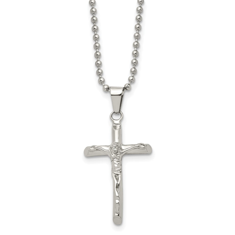 Stainless Steel Polished Cross w/Jesus NecklaceSRN1813-20
