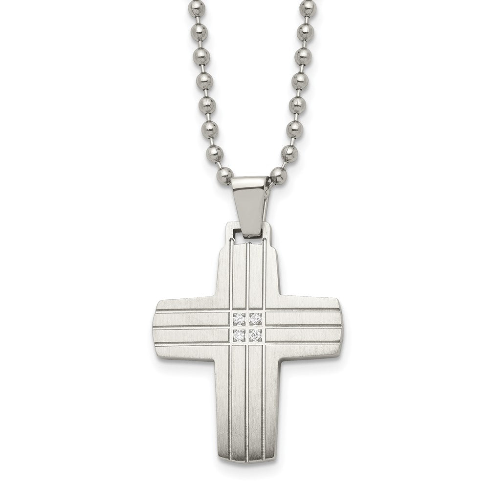 Stainless Steel Polished and Brushed CZ Cross NecklaceSRN1830-22