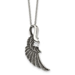 Load image into Gallery viewer, Stainless Steel Antiqued and Polished with Crystal Wing NecklaceSRN1898-20
