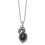 Load image into Gallery viewer, Stainless Steel Antiqued &amp; Polished w/ Black Glass Dragon NecklaceSRN1917-20
