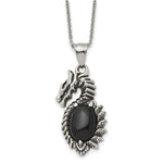 Load image into Gallery viewer, Stainless Steel Antiqued &amp; Polished w/ Black Glass Dragon NecklaceSRN1917-20
