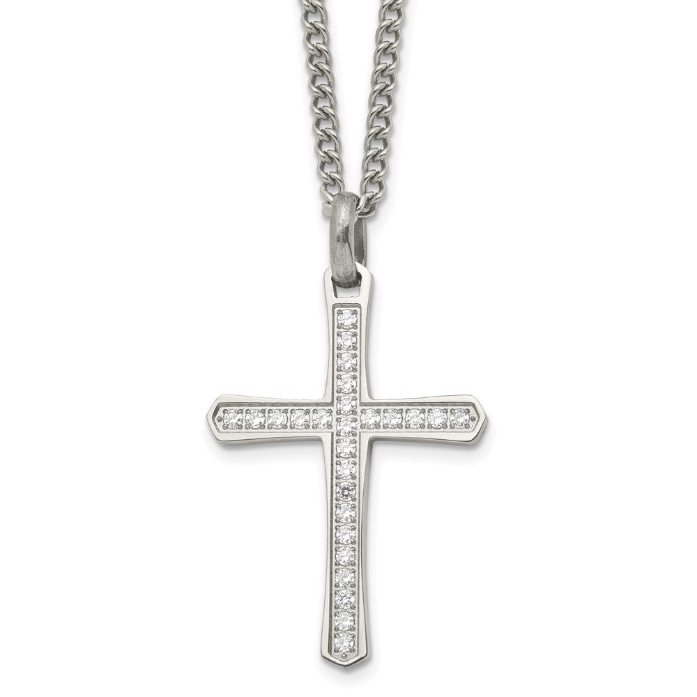 Stainless Steel CZ Cross NecklaceSRN1923-24