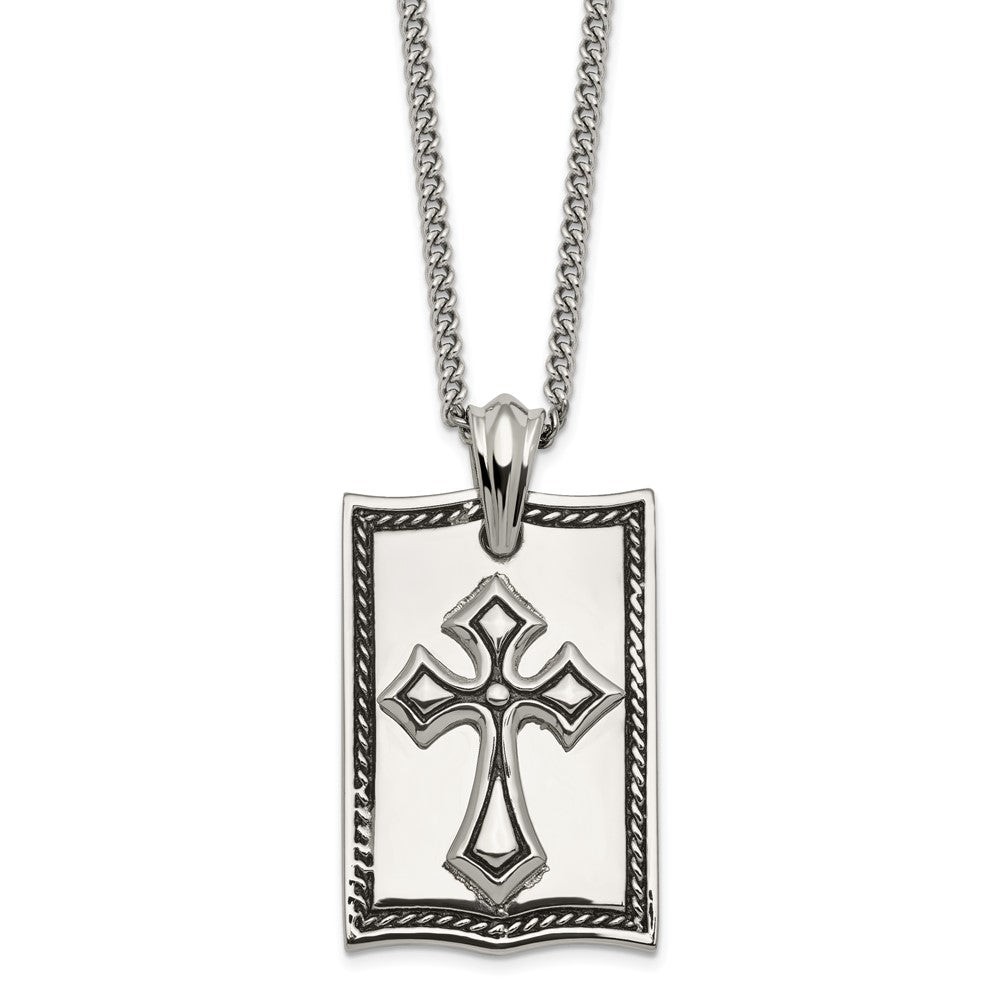 Stainless Steel Antiqued Cross Dog Tag NecklaceSRN1926-24