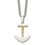 Load image into Gallery viewer, Stainless Steel w/14k Gold Crucifix Anchor NecklaceSRN1929-24
