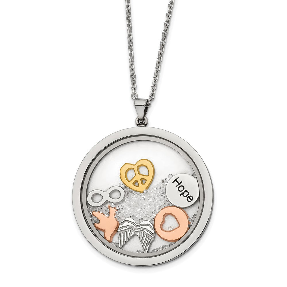 Stainless Steel Rose & Yellow Ip-plated Hope Charms 2in ext NecklaceSRN2708-18