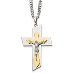 Load image into Gallery viewer, Stainless Steel Polished &amp; Gold IP-plated Crucifix Pend NecklaceSRN938-24
