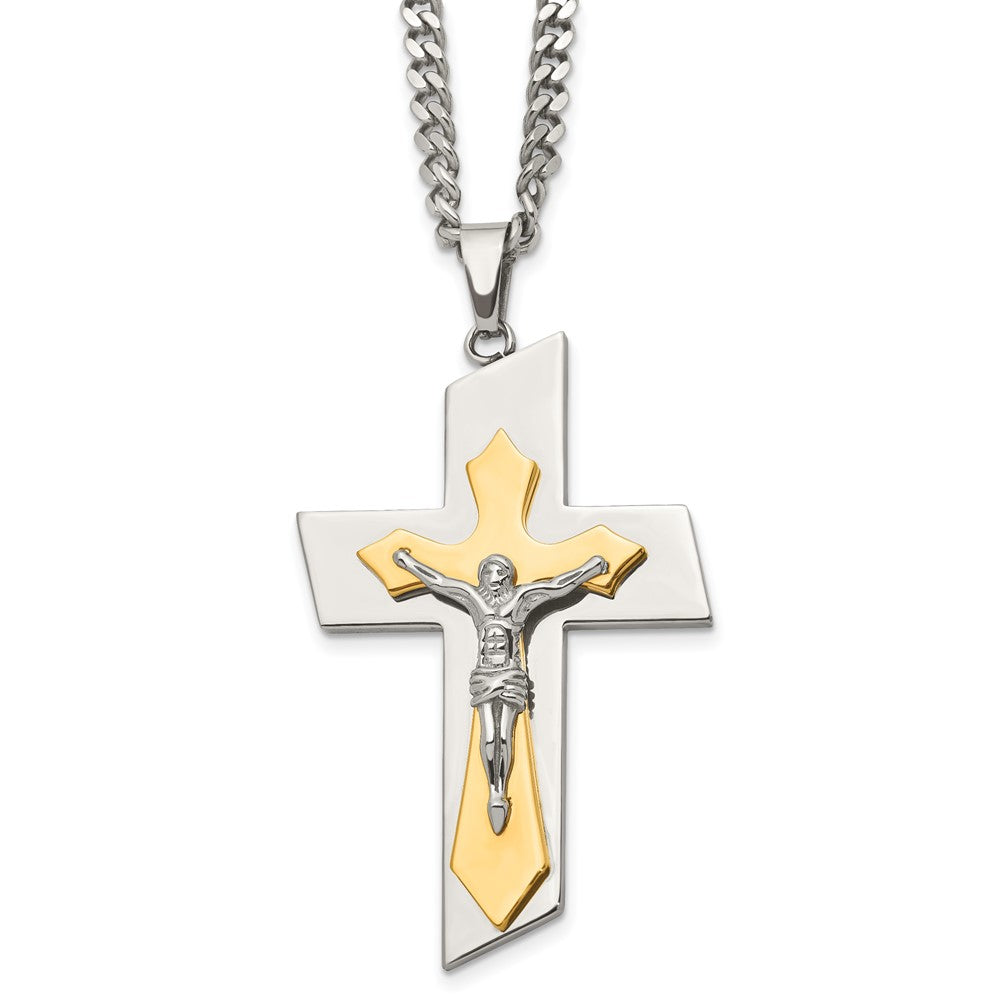 Stainless Steel Polished & Gold IP-plated Crucifix Pend NecklaceSRN938-24