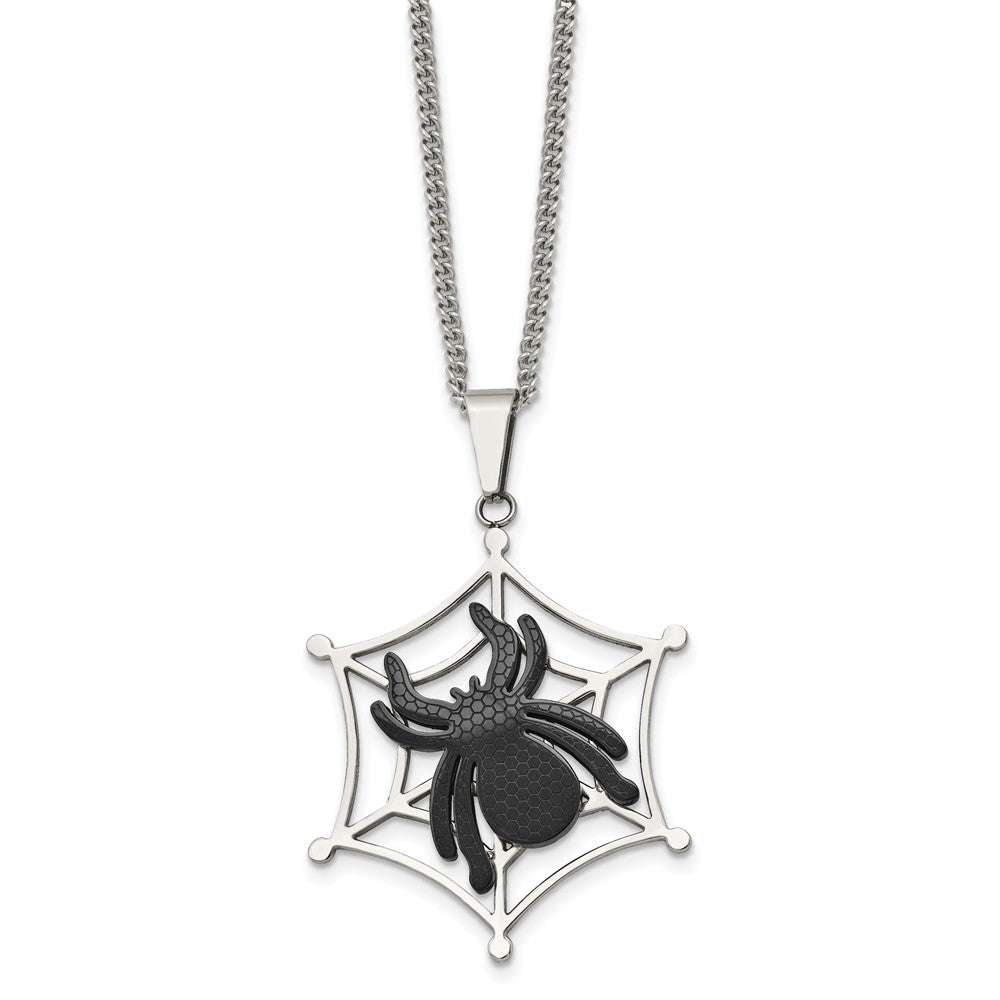 Stainless Steel IP Black-plated Spider & Polished Web NecklaceSRN941-22