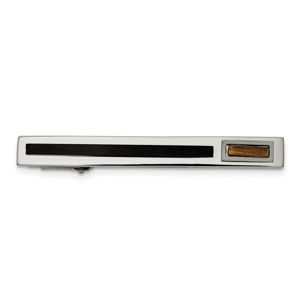 Stainless Steel Brushed and Polished Black IP-plated w/Tiger's Eye Tie BarSRT124