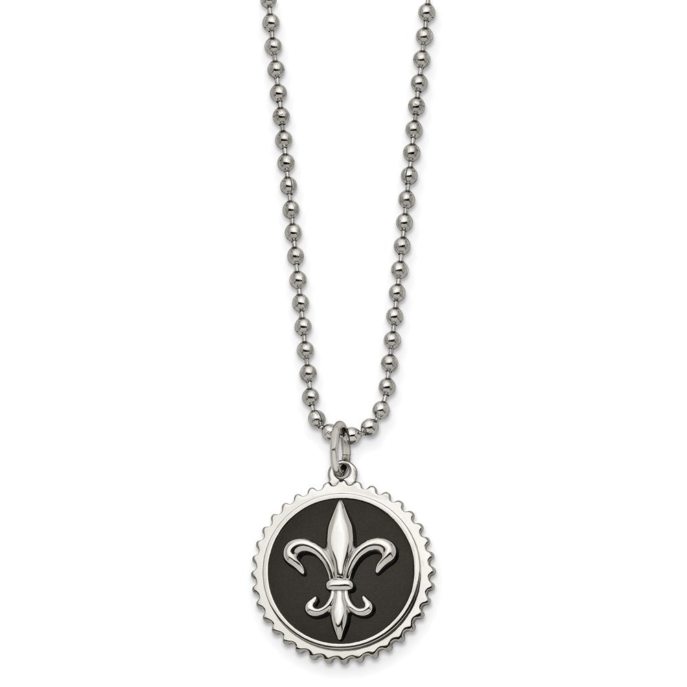 Titanium Black Enamel Fleur de lis 24in NecklaceTBN120-24