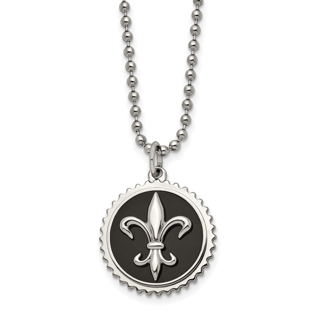 Titanium Black Enamel Fleur de lis 24in NecklaceTBN120-24