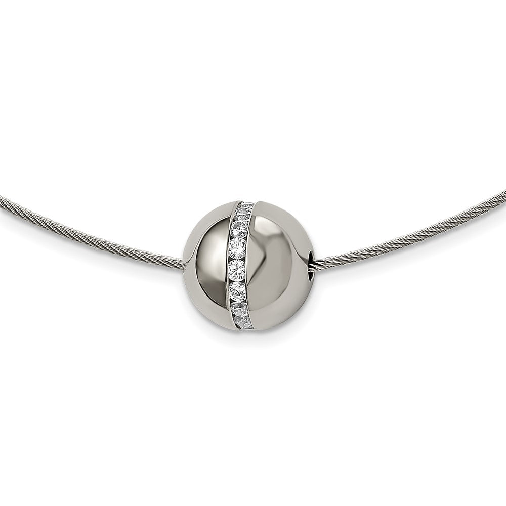 Titanium CZ Pendant with Polished Stainless Steel Wire NecklaceTBN177-17