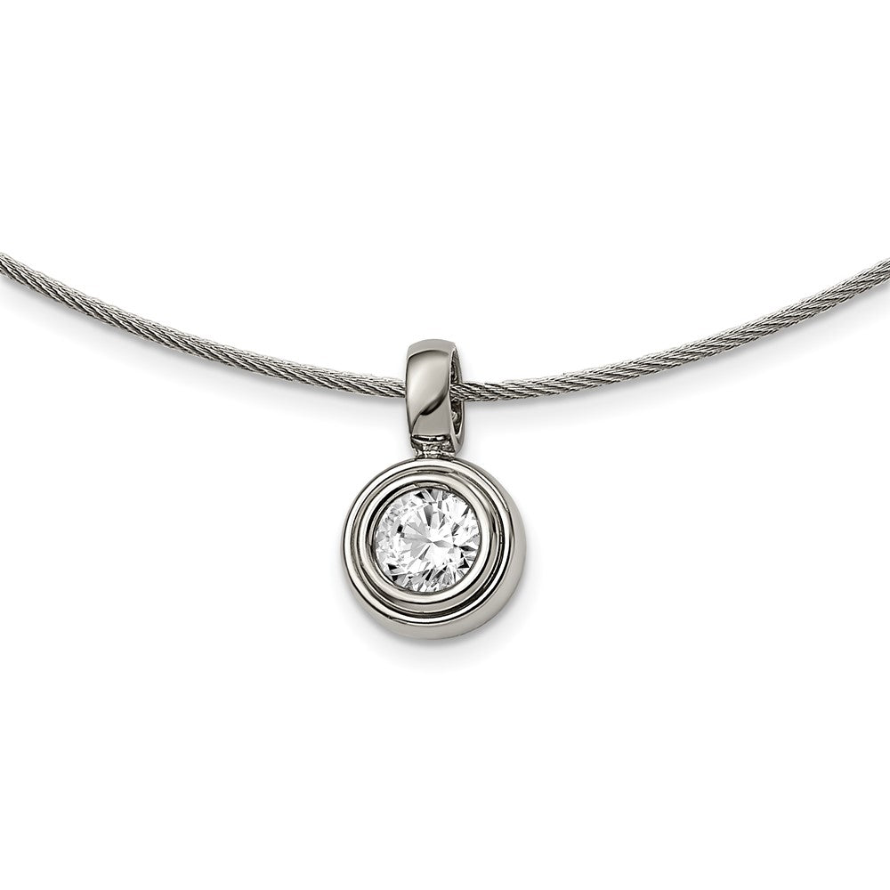 Titanium CZ Pendant with Polished Stainless Steel Wire NecklaceTBN178-17