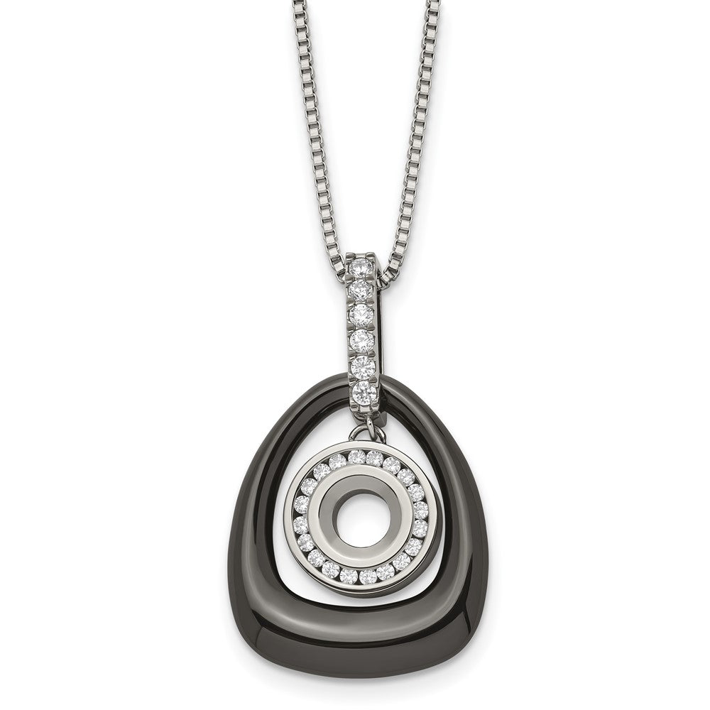 Polished Ceramic with CZ Titanium Pendant on Steel NecklaceTBN179-18