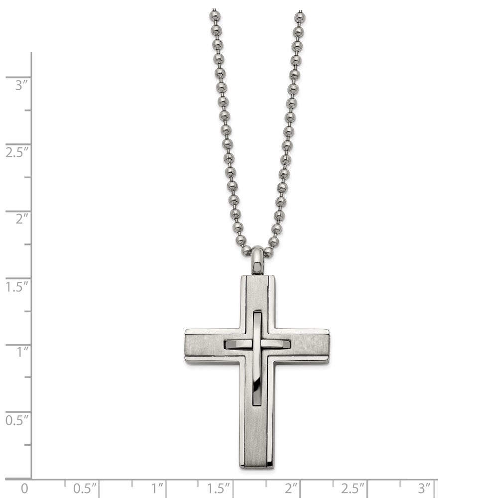 Titanium Brushed and Polished Cross 22in NecklaceTBN193-22