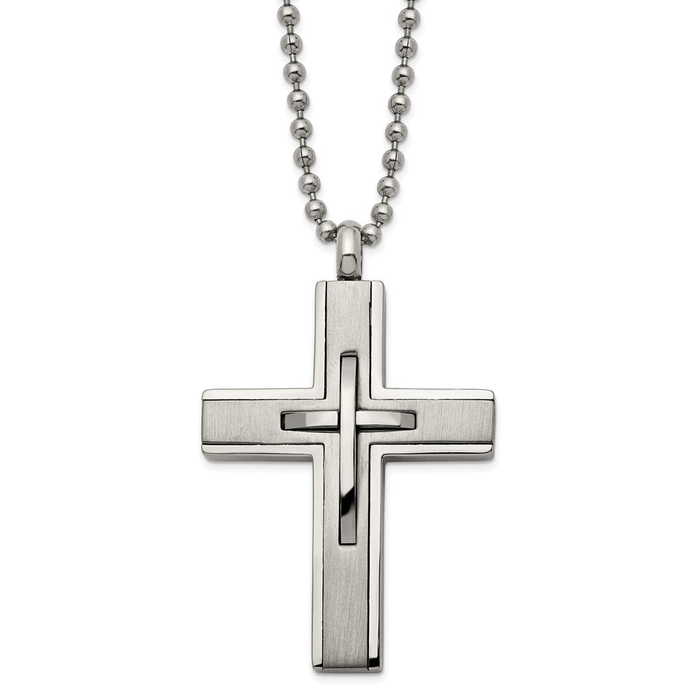 Titanium Brushed and Polished Cross 22in NecklaceTBN193-22