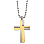 Load image into Gallery viewer, Titanium Brushed &amp; Polished Yellow IP 2-piece Moveable Cross NecklacTBN194-22
