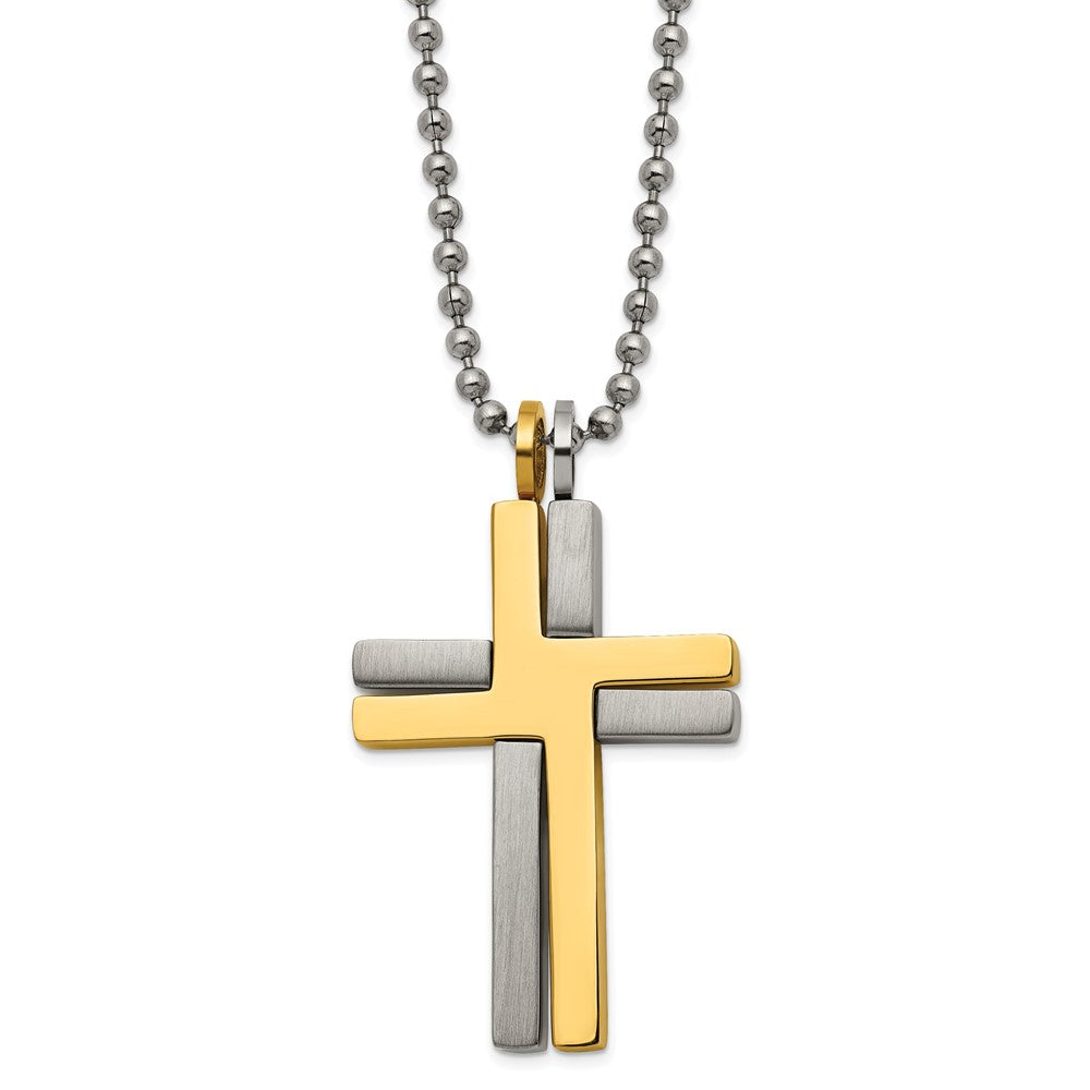 Titanium Brushed & Polished Yellow IP 2-piece Moveable Cross NecklacTBN194-22