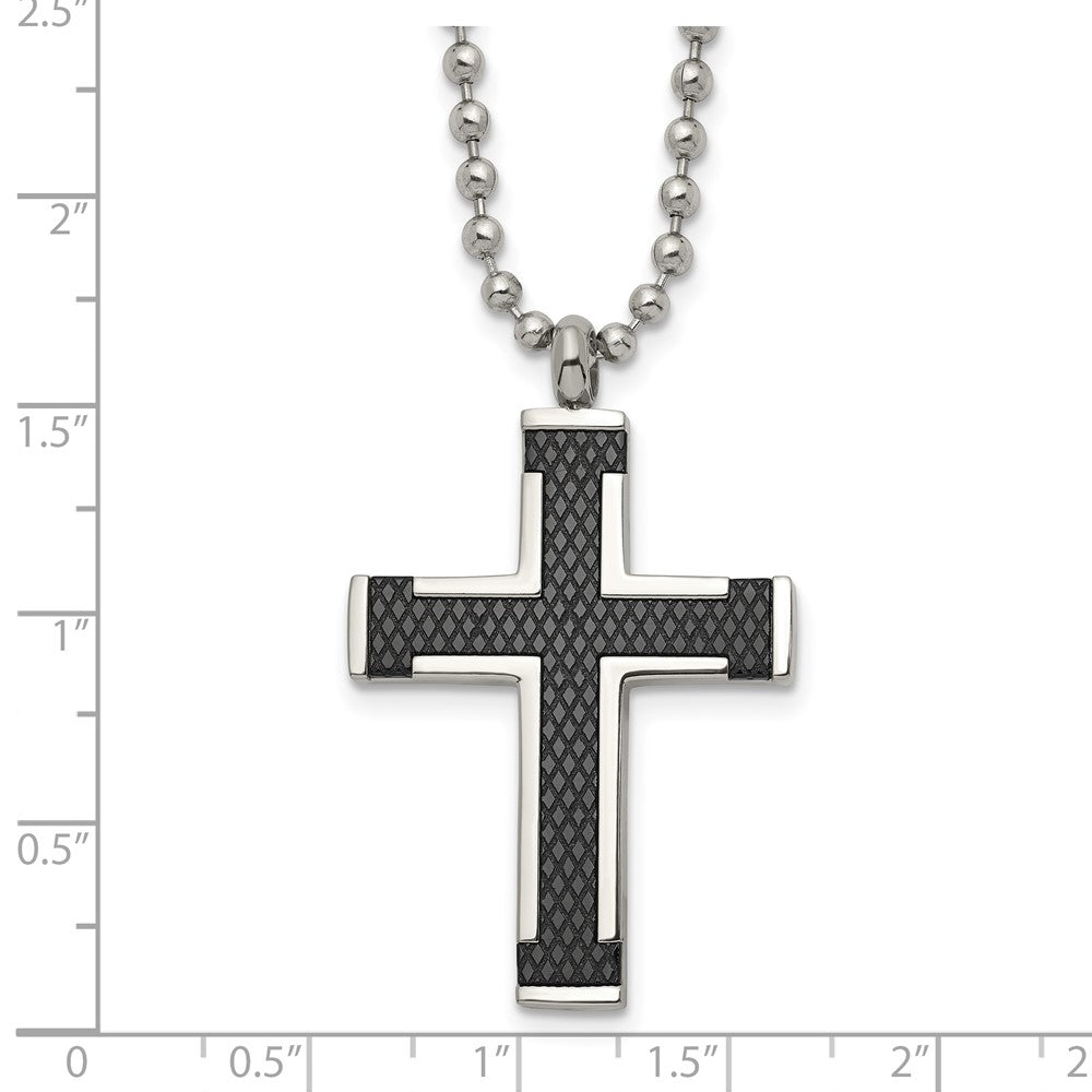 Titanium Polished Black IP-plated Laser Cut Cross 22in NecklaceTBN195-22