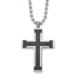 Load image into Gallery viewer, Titanium Polished Black IP-plated Laser Cut Cross 22in NecklaceTBN195-22
