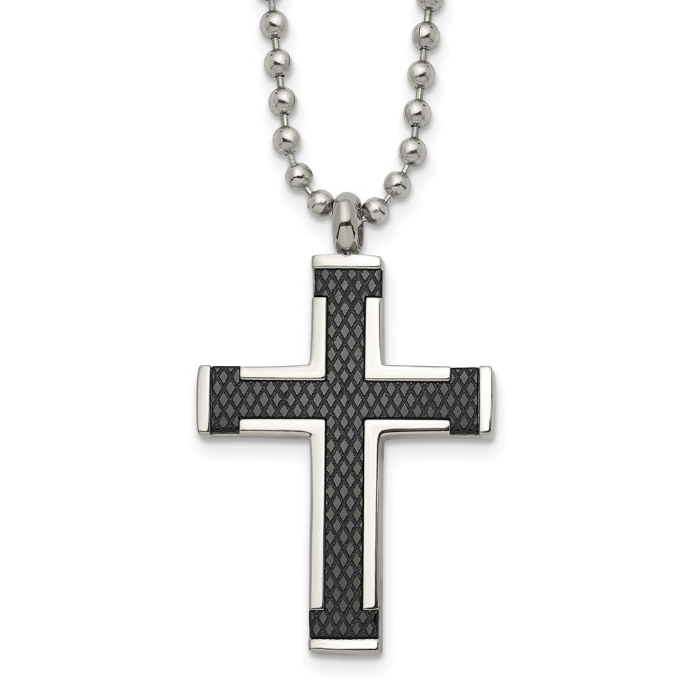 Titanium Polished Black IP-plated Laser Cut Cross 22in NecklaceTBN195-22