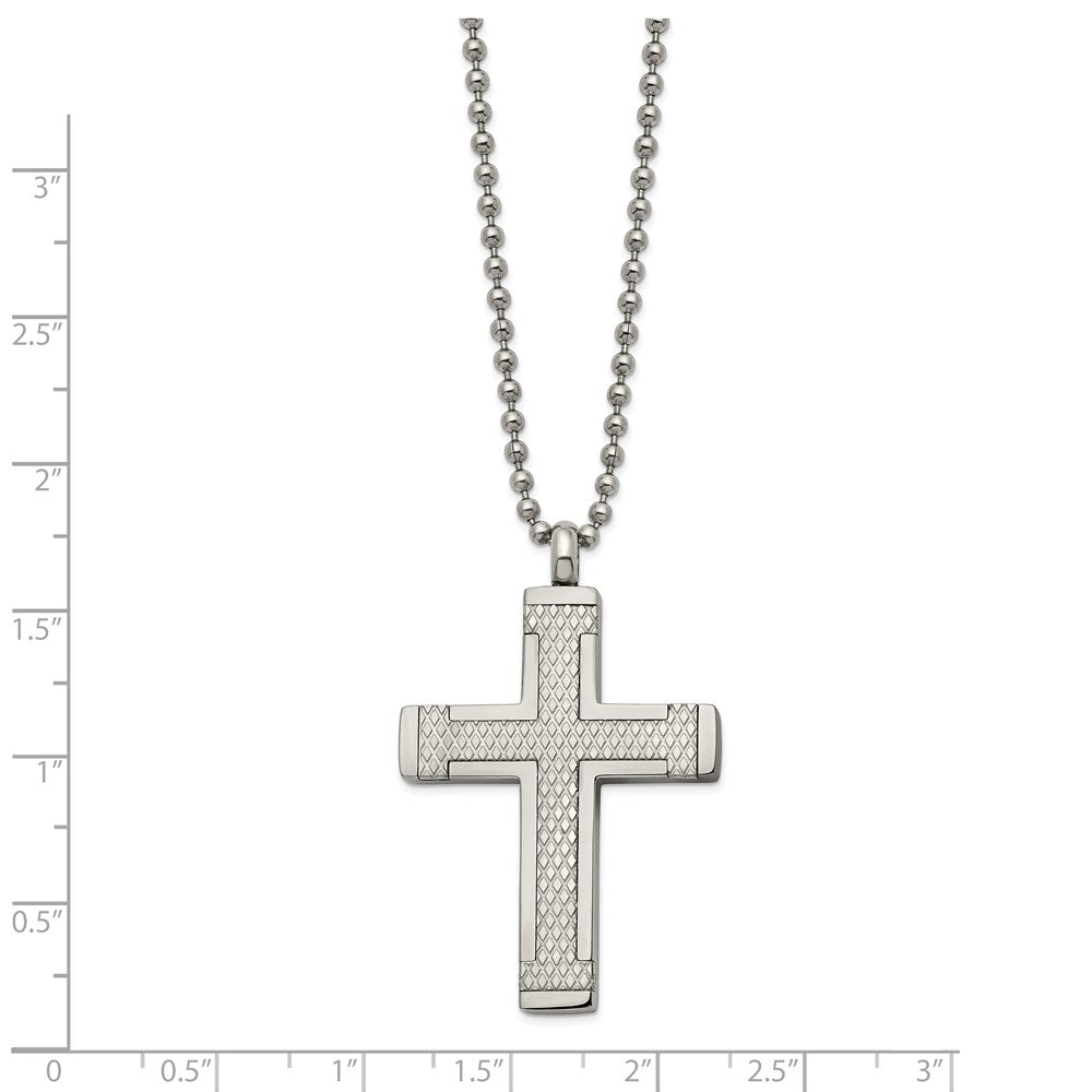 Titanium Polished Laser Cut Cross 22in NecklaceTBN196-22