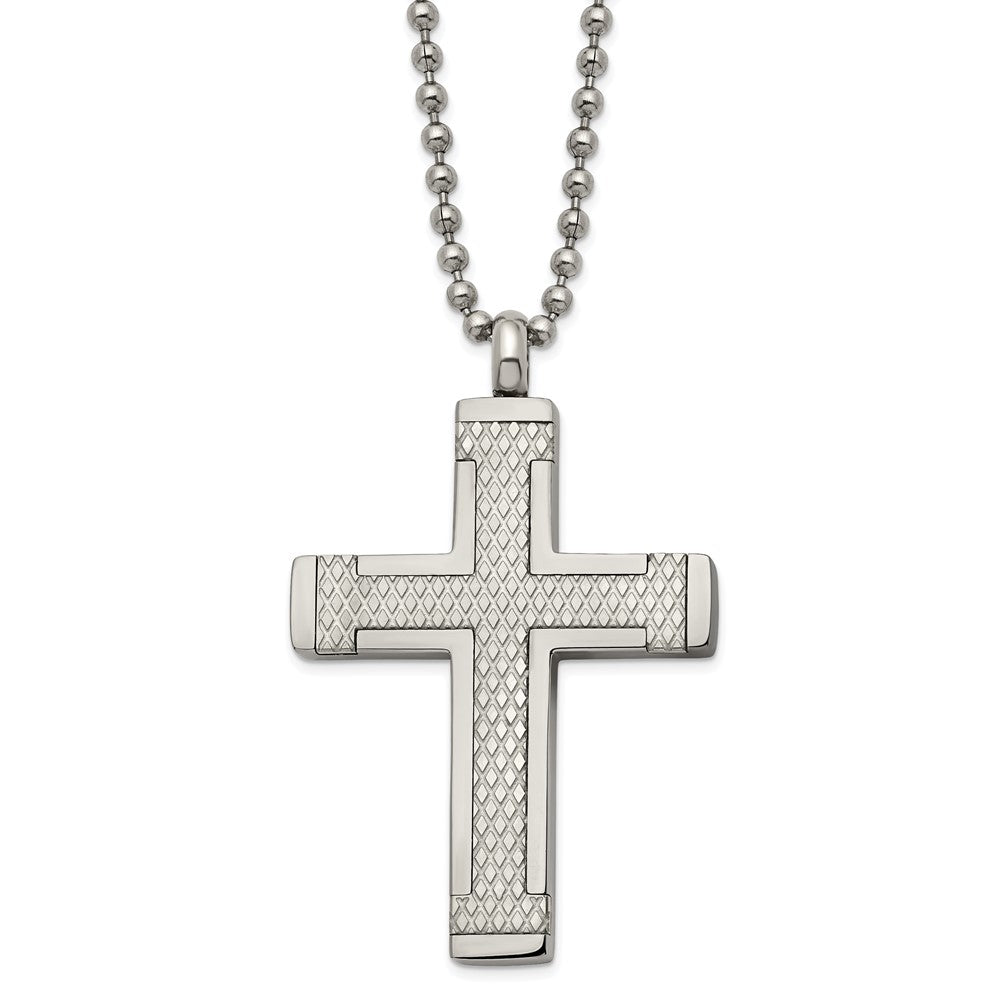 Titanium Polished Laser Cut Cross 22in NecklaceTBN196-22