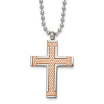 Load image into Gallery viewer, Titanium Polished Rose IP-plated Laser Cut Cross 22in NecklaceTBN197-22
