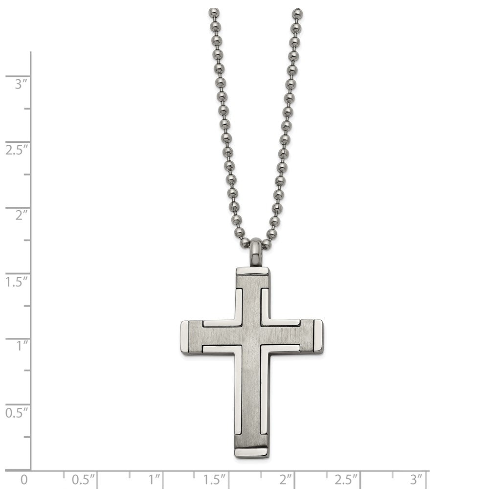 Titanium Brushed and Polished Cross 22in NecklaceTBN198-22