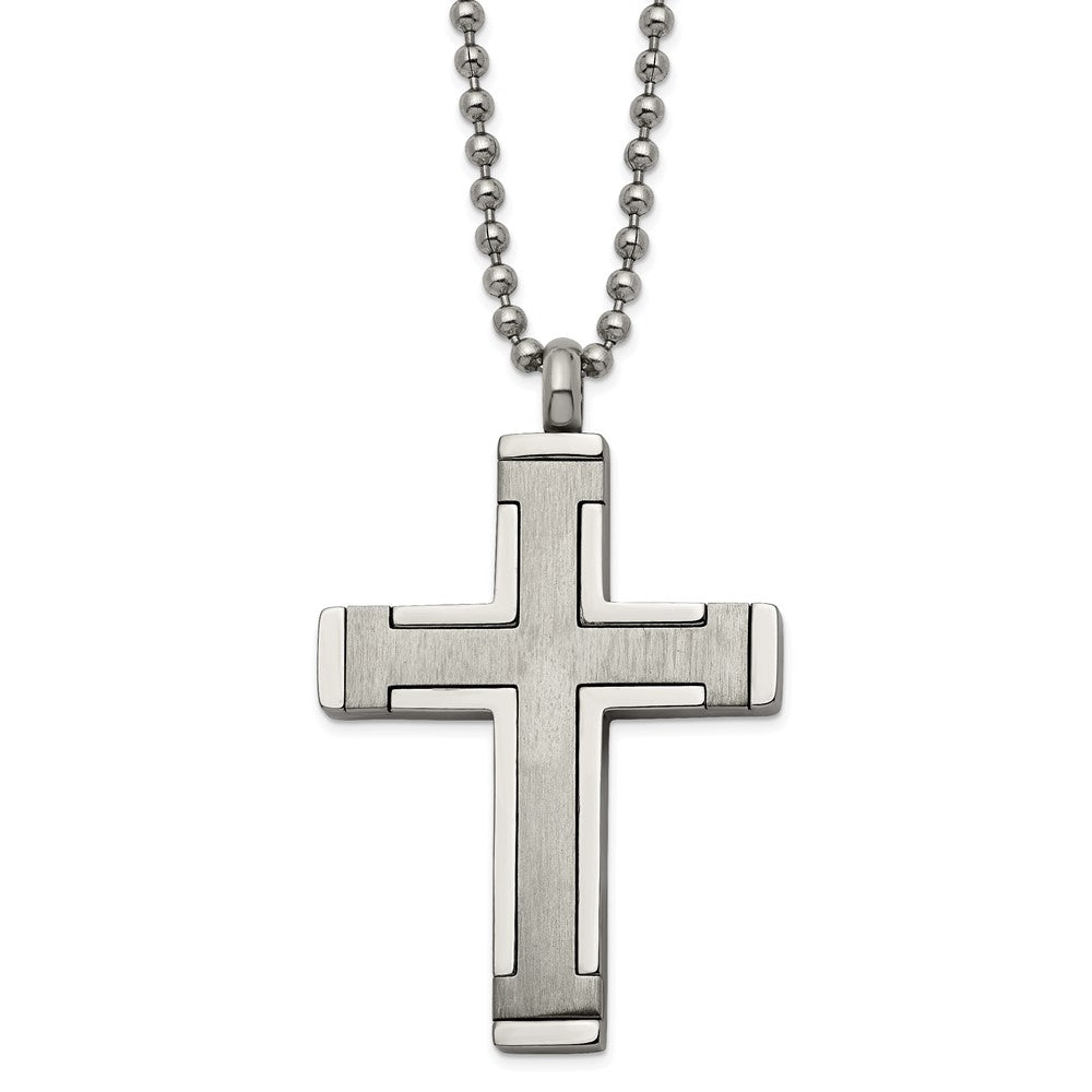 Titanium Brushed and Polished Cross 22in NecklaceTBN198-22