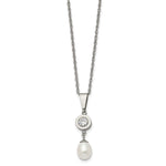 Load image into Gallery viewer, Titanium Polished w/CZ and Freshwater Cultured Pearl NecklaceTBN2643-22
