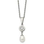 Load image into Gallery viewer, Titanium Polished w/CZ and Freshwater Cultured Pearl NecklaceTBN2643-22
