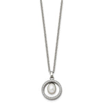 Load image into Gallery viewer, Titanium Polished w/ CZ and Freshwater Cultured Pearl NecklaceTBN2644-22
