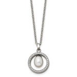 Load image into Gallery viewer, Titanium Polished w/ CZ and Freshwater Cultured Pearl NecklaceTBN2644-22
