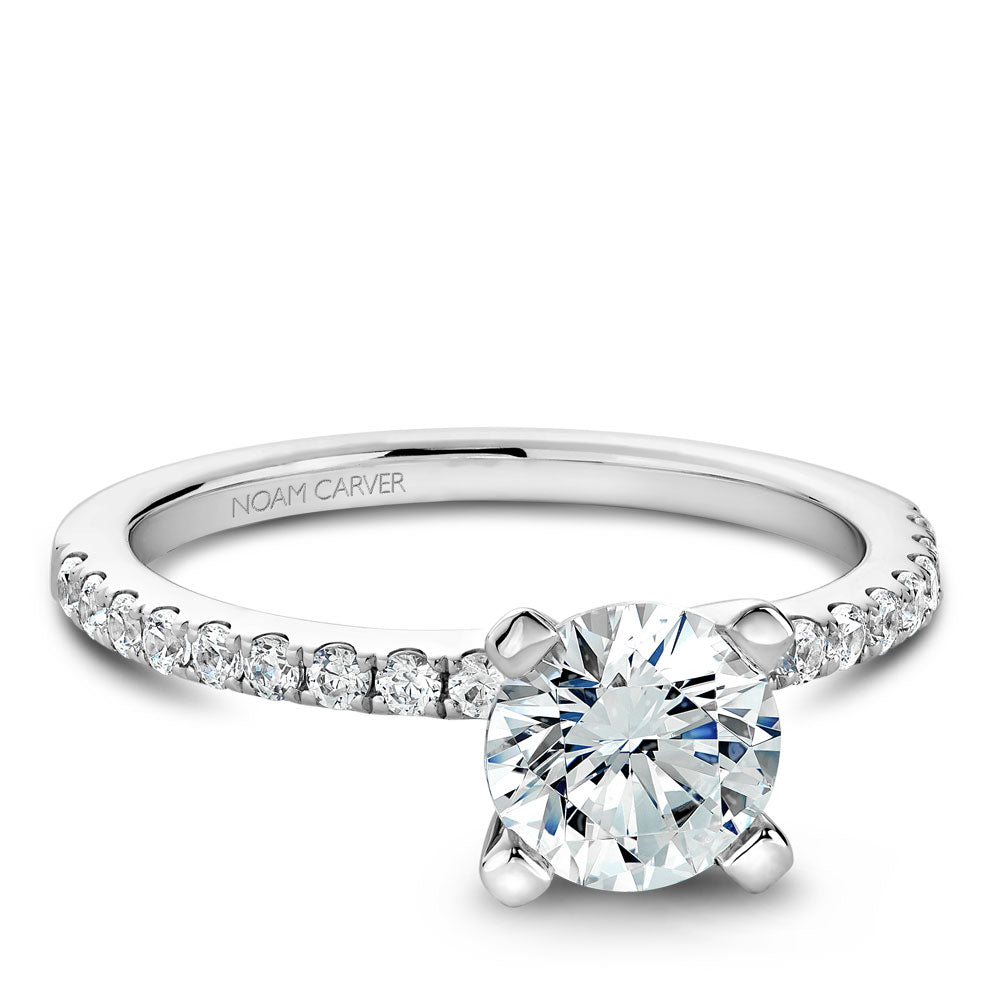 14K White Gold Noam Carver Engagment ring with 18 Round Dimamonds. Center Stone not included.