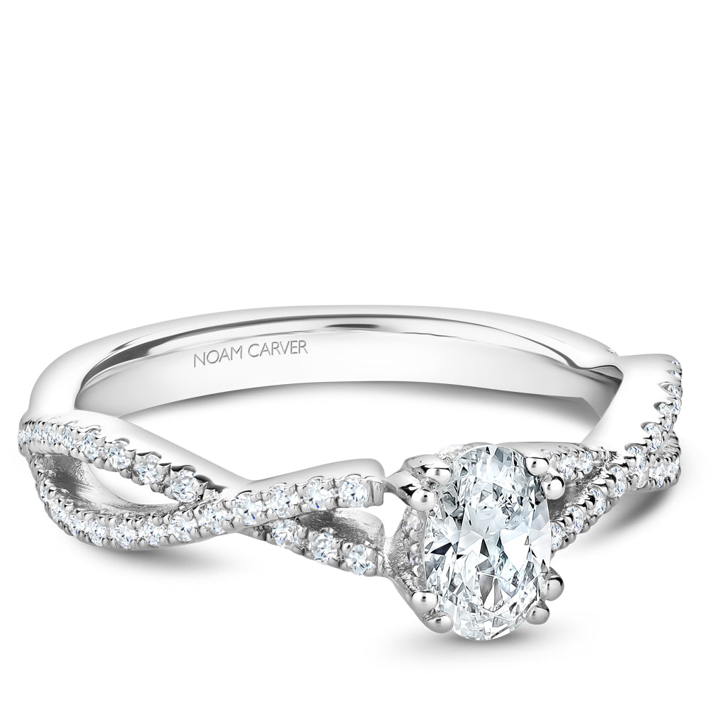 14K White Gold Noam Carver Engagment ring with 56 Round Dimamonds. Center Stone not included.