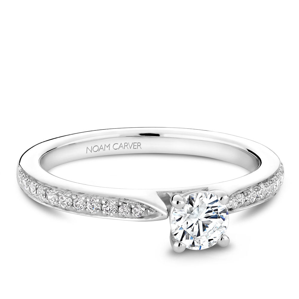 14K White Gold Noam Carver Engagment ring with 22 Round Dimamonds. Center Stone not included.
