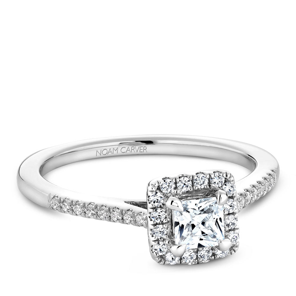 14K White Gold Noam Carver Engagment ring with 32 Round Diamonds. Center Stone not included.
